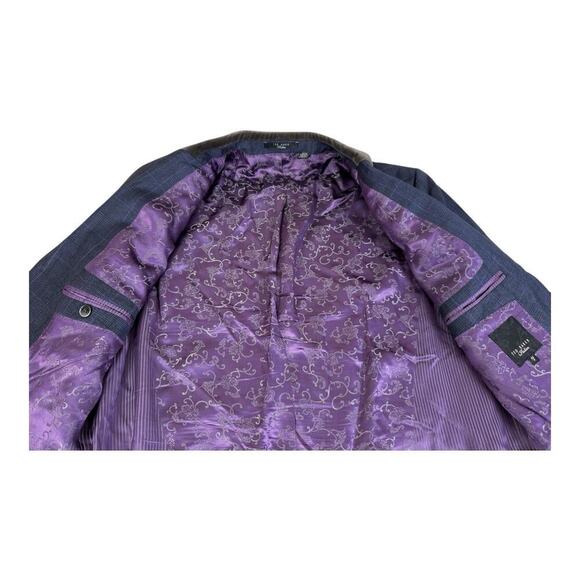 Ted Baker Sport Coat 40 R Men's Blue Purple Windowpane Wool Regular Fit Blazer - Picture 14 of 16